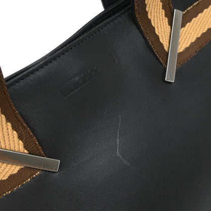 Gucci Web Handbag Leather wih Canvas, BLACK, LEATHER, Handbag