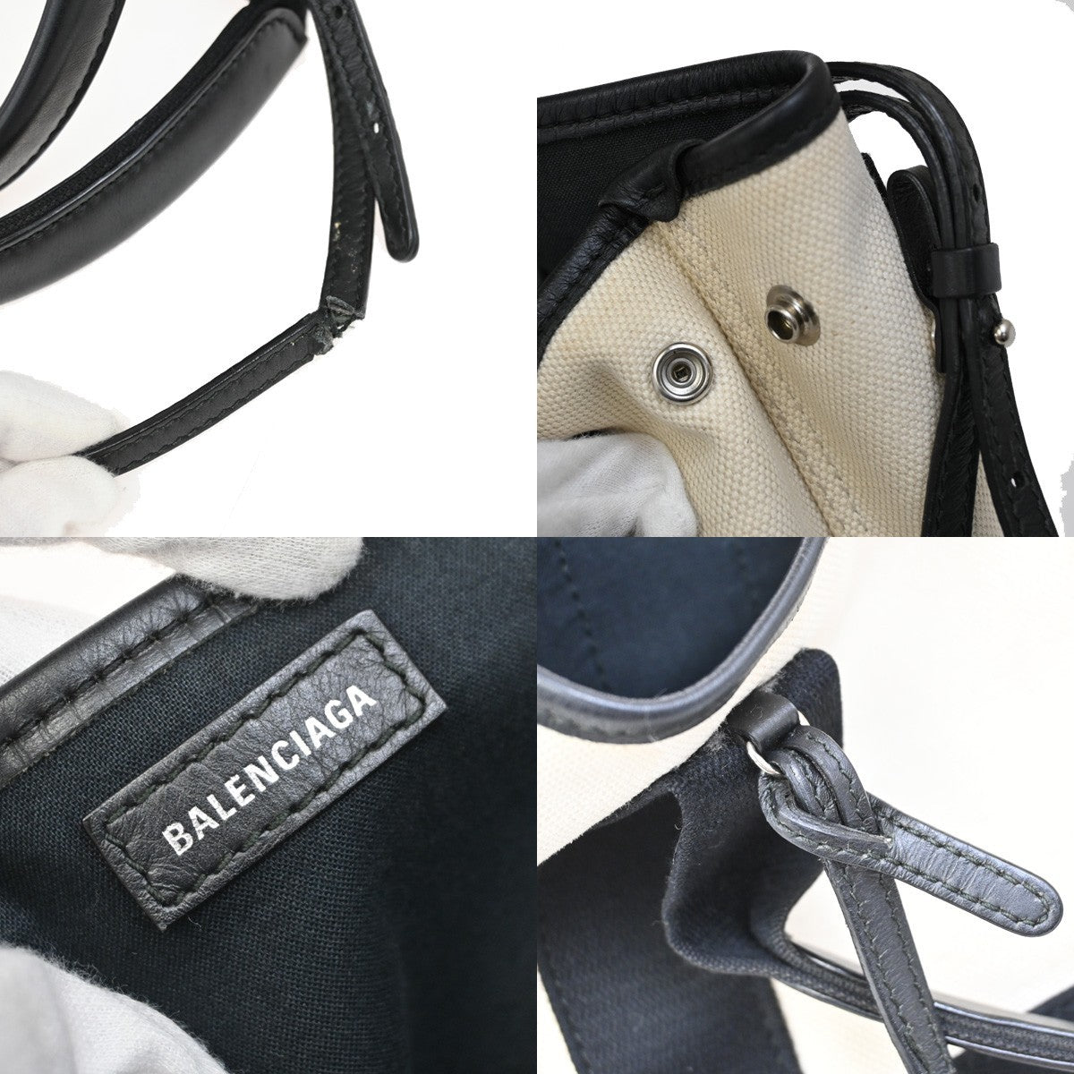 Balenciaga Navy Cabas Canvas with Leather, NAVY, CANVAS, Tote bag