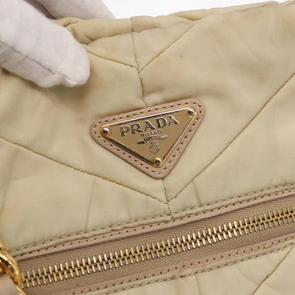 Prada Chain Front Zip Tote Quilted Tessuto, BEIGE, NYLON, Tote bag