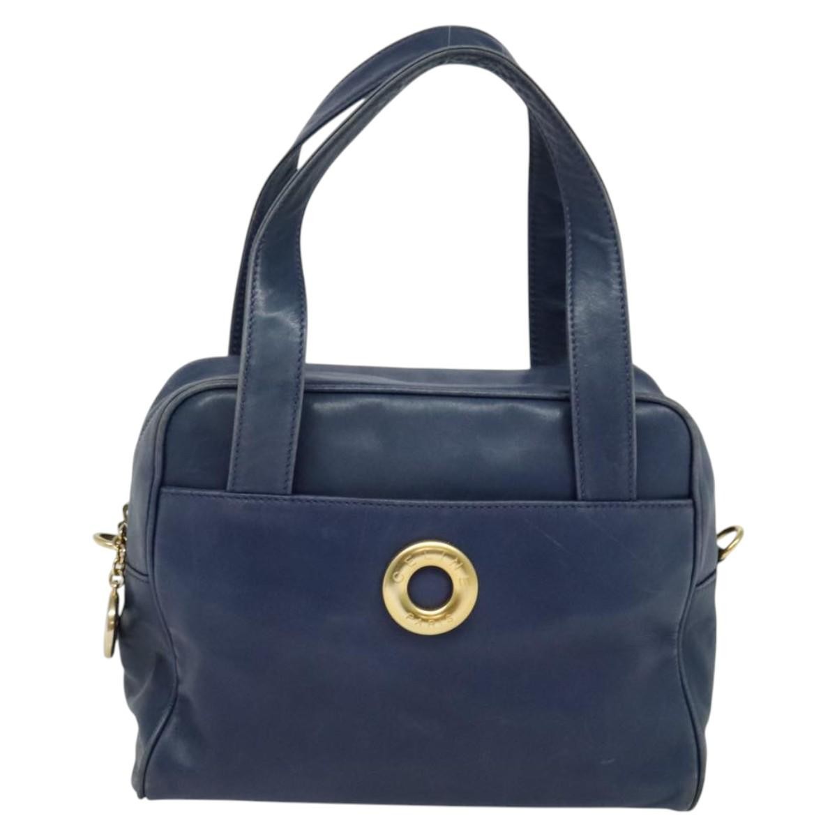 Celine Circle Logo Handbag Leather, BLUE, LEATHER, Handbag