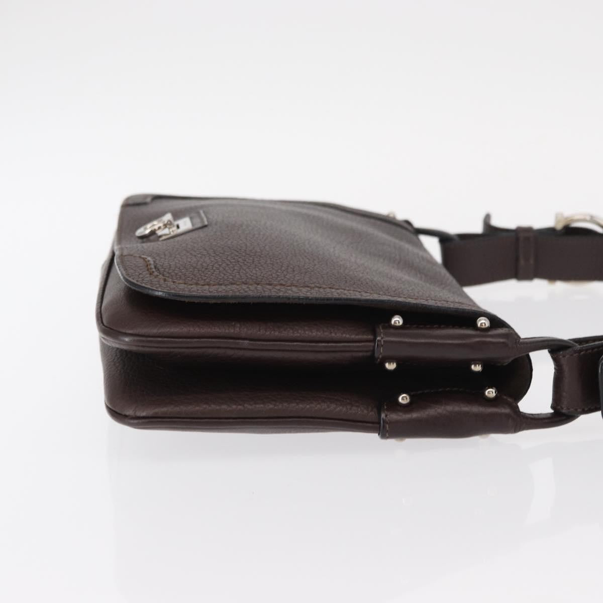 Salvatore Ferragamo Gancini Shoulder Bag Leather, BROWN, LEATHER, Shoulder bag