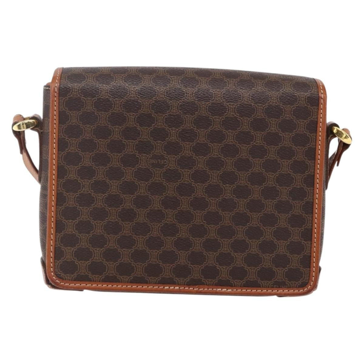 Celine Vintage Macadam Shoulder Bag Canvas and Leather, BROWN, CANVAS, Shoulder bag