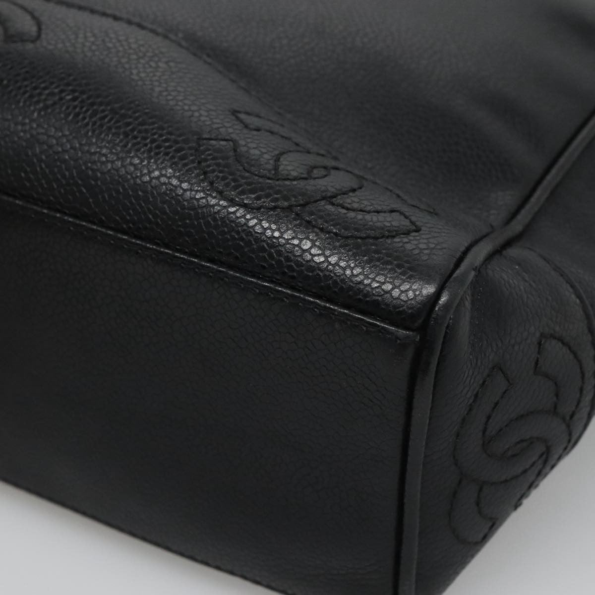 Chanel Vintage Stitched CC Shoulder Bag Caviar, BLACK, LEATHER, Shoulder bag