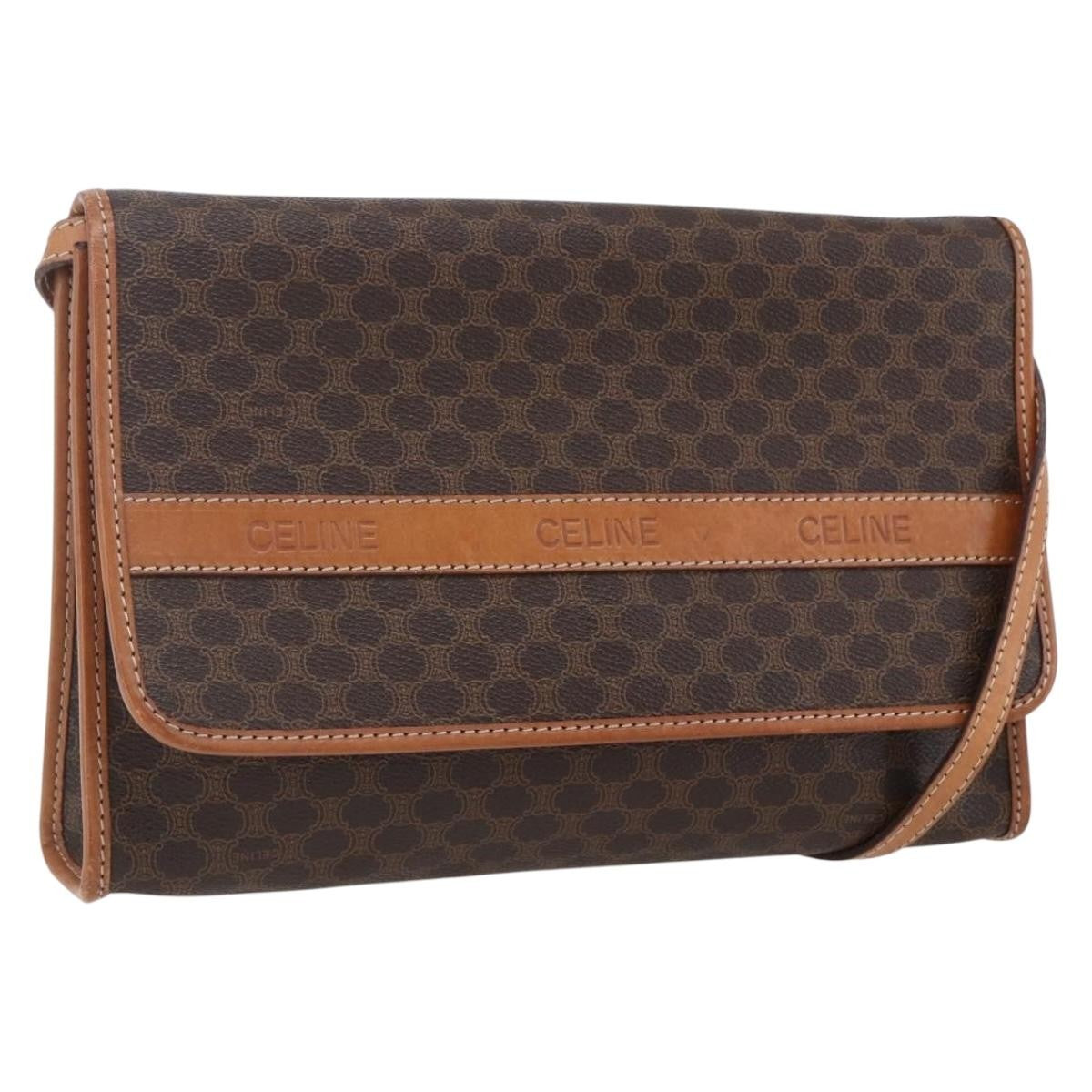 Celine Vintage Macadam Shoulder Bag Canvas and Leather, BROWN, PVC, Shoulder bag