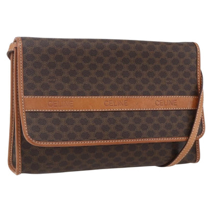 Celine Vintage Macadam Shoulder Bag Canvas and Leather, BROWN, PVC, Shoulder bag
