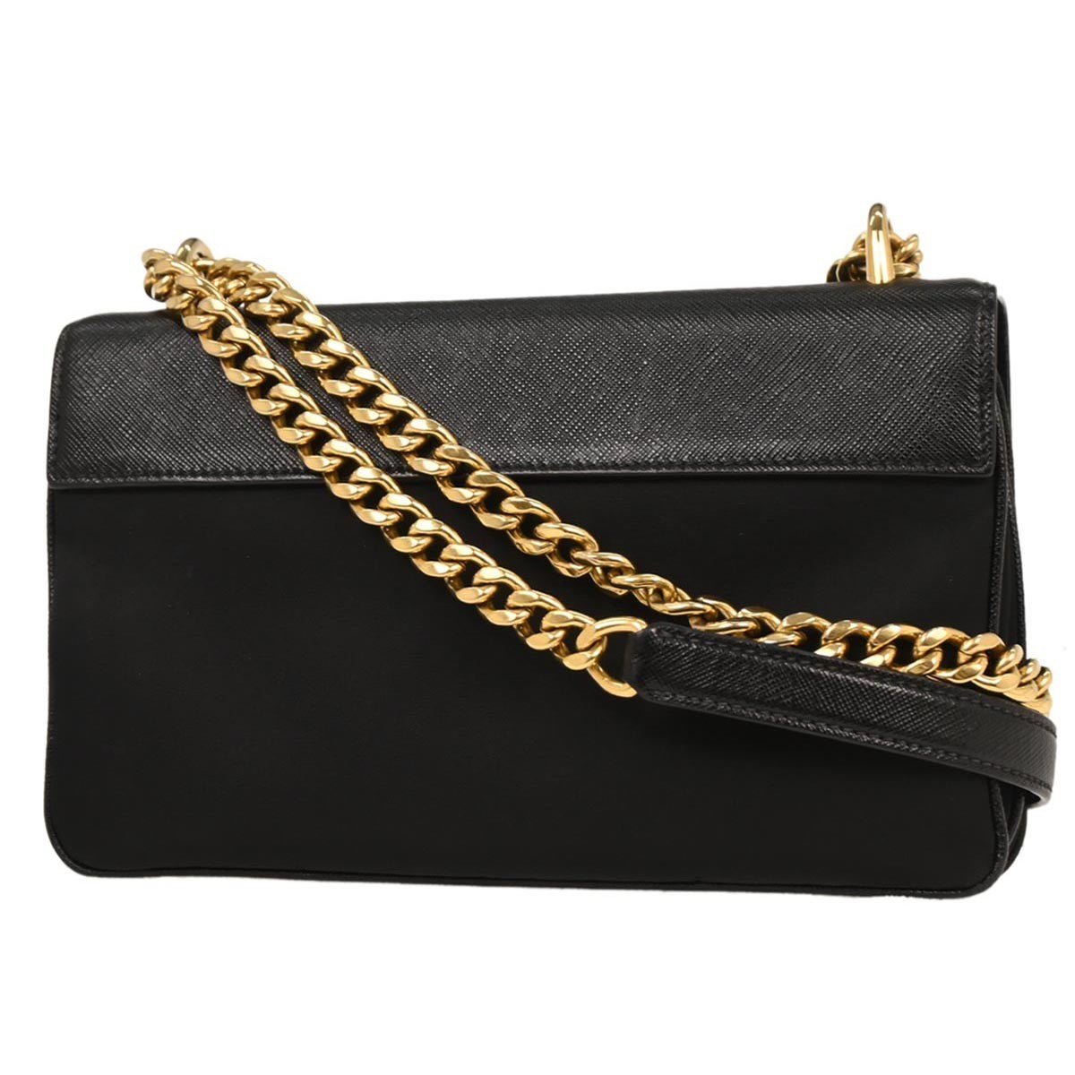 Prada Chain Flap Crossbody Bag Saffiano Leather, BLACK, LEATHER, Shoulder bag