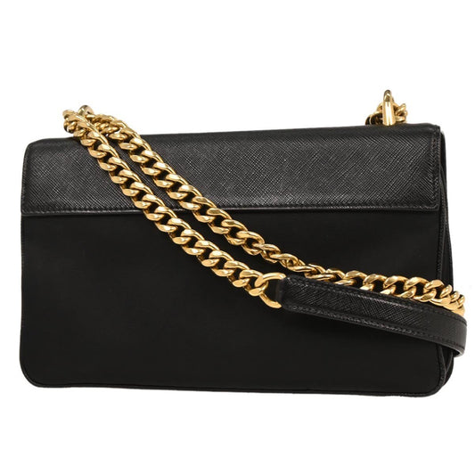 Prada Chain Flap Crossbody Bag Saffiano Leather, BLACK, LEATHER, Shoulder bag