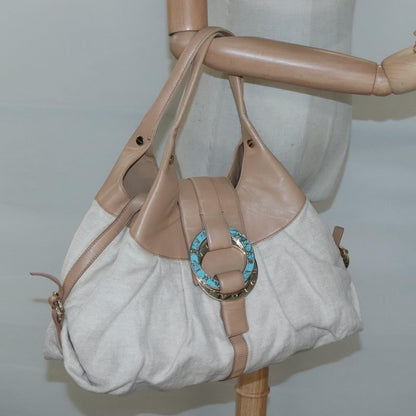 Bvlgari Chandra Hobo Canvas and Leather, BEIGE, CANVAS, Shoulder bag