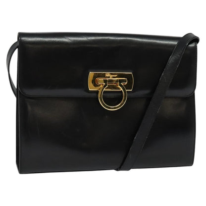 Salvatore Ferragamo Gancini Shoulder Bag Leather, BLACK, LEATHER, Shoulder bag