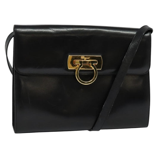 Salvatore Ferragamo Gancini Shoulder Bag Leather, BLACK, LEATHER, Shoulder bag