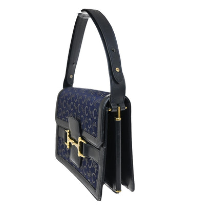 Celine Horse Carriage Shoulder bag Canvas and Leather, Navy, Canvas, Shoulder Bag
