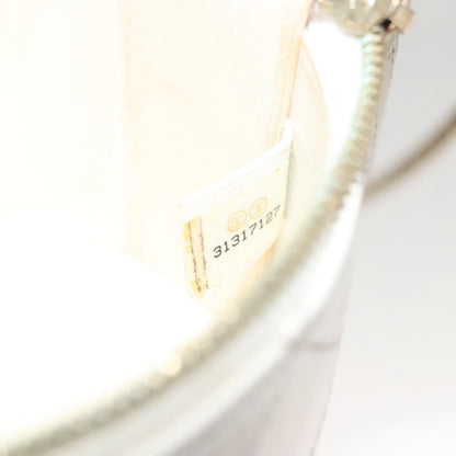 Chanel CC Round Vanity Case with Chain Quilted Lambskin, WHITE, LEATHER, Shoulder bag