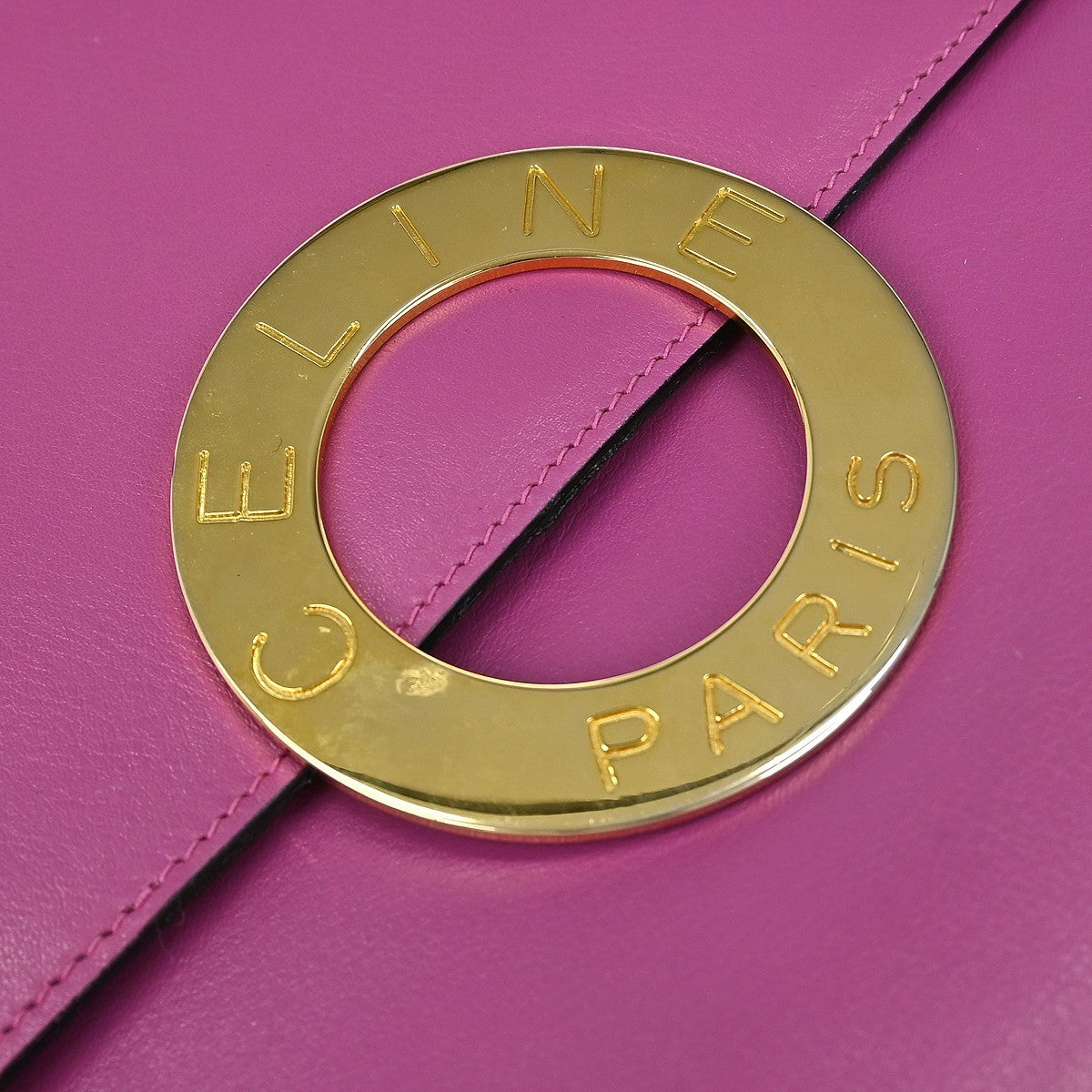 Celine Circle logo Leather, PINK, LEATHER, Clutche & pouche