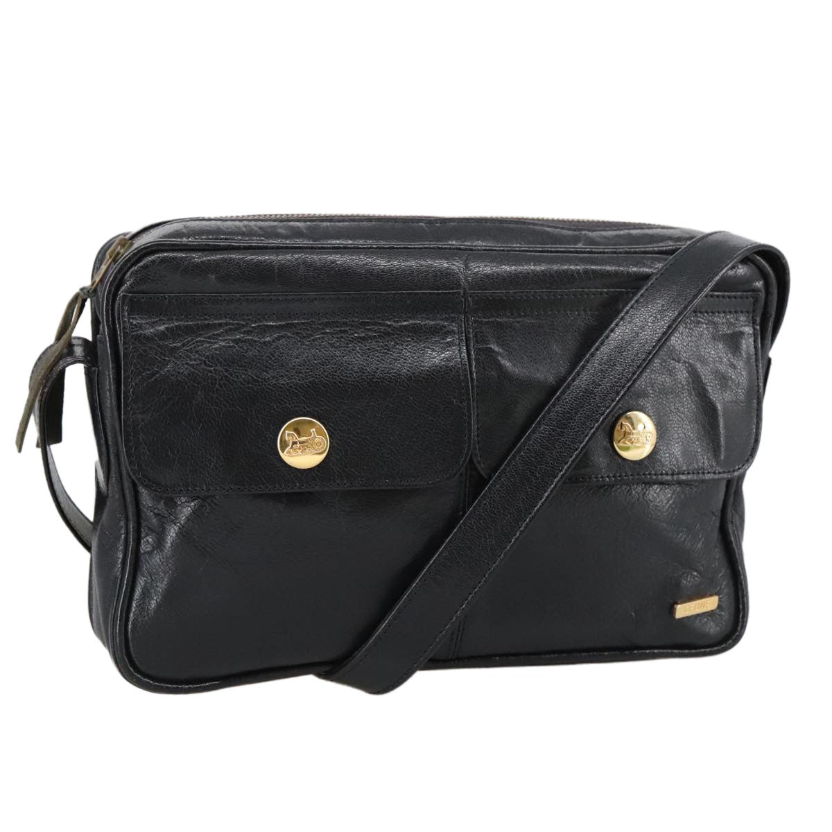 Celine Shoulder Bag Leather, BLACK, LEATHER, Shoulder bag