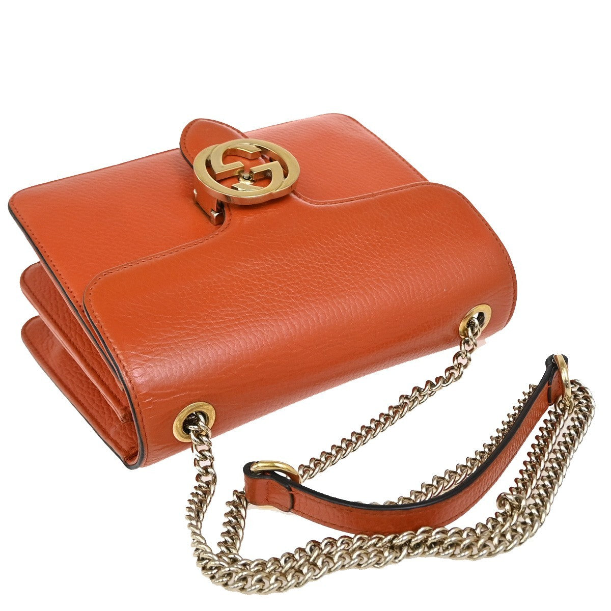 Gucci Interlocking Shoulder Bag Leather, ORANGE, LEATHER, Shoulder bag