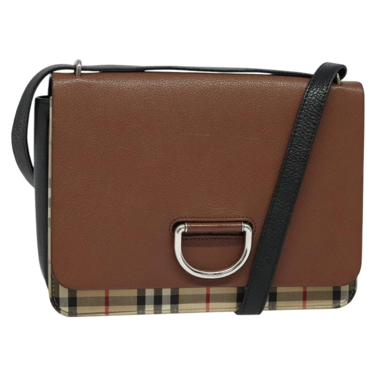 Burberry D-Ring Shoulder Bag Leather with Vintage Check Canvas, BROWN, LEATHER, Shoulder bag