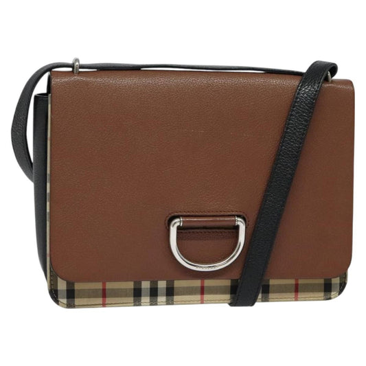 Burberry D-Ring Shoulder Bag Leather with Vintage Check Canvas, BROWN, LEATHER, Shoulder bag