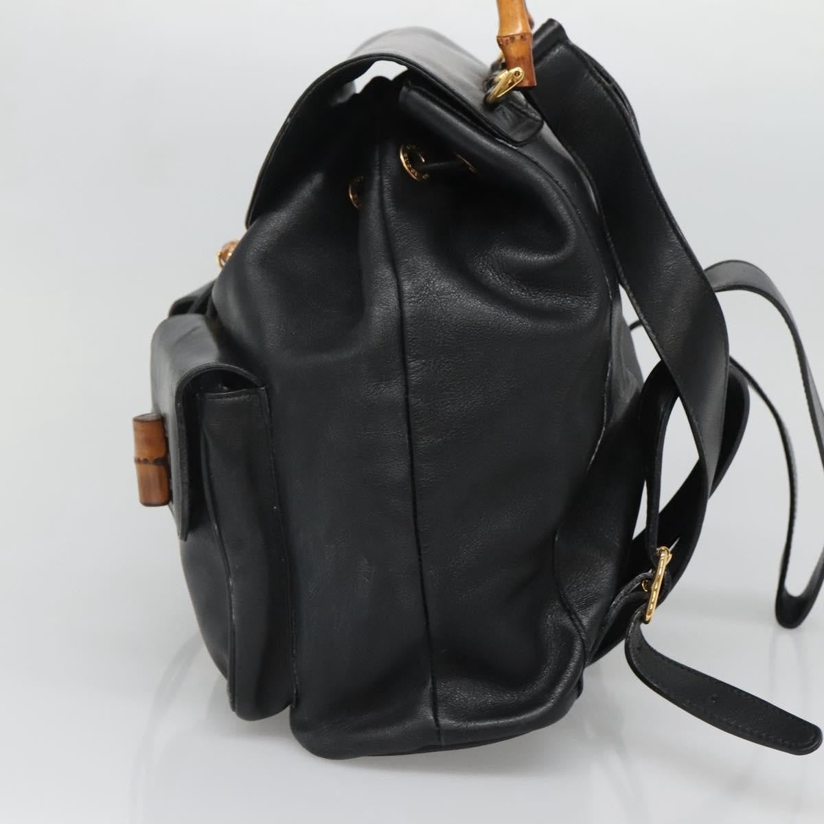 Gucci Vintage Bamboo Backpack Leather, BLACK, LEATHER, Backpack