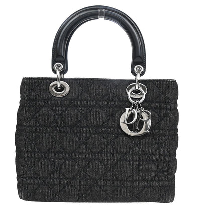 Christian Dior Vintage Lady Dior Bag Cannage Quilt Denim, BLACK, DENIM_JEANS, Handbag