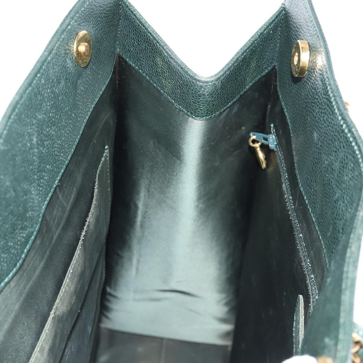 Chanel Vintage CC Lock Pocket Chain Tote Caviar, GREEN, LEATHER, Handbag
