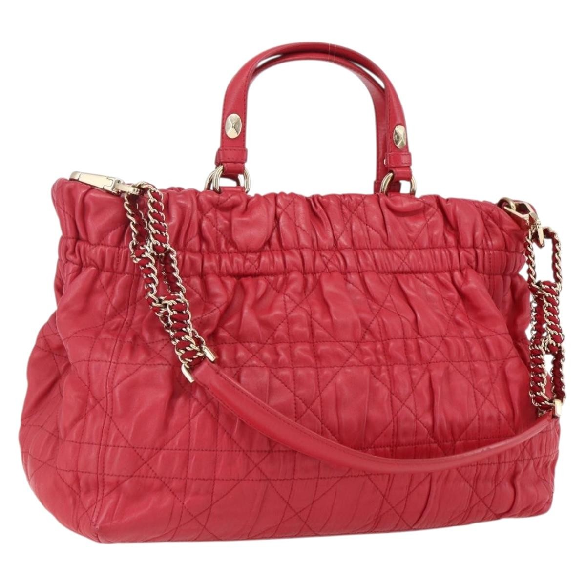 Christian Dior Delices Tote Cannage Quilt Leather, RED, LEATHER, Tote bag