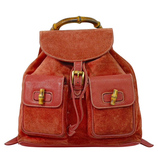 Gucci Vintage Bamboo Backpack Suede, PINK, SUEDE, Backpack
