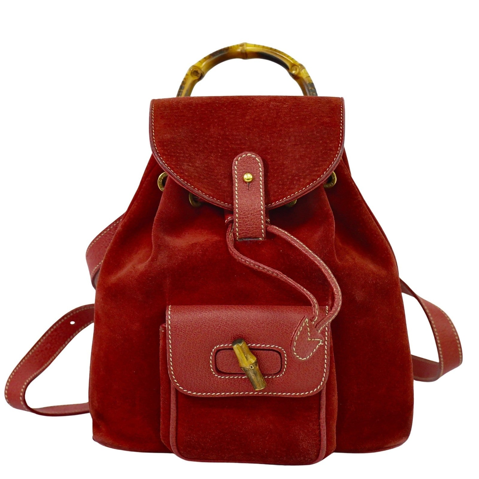Gucci Gucci bamboo backpack daim, RED, SUEDE, Backpack