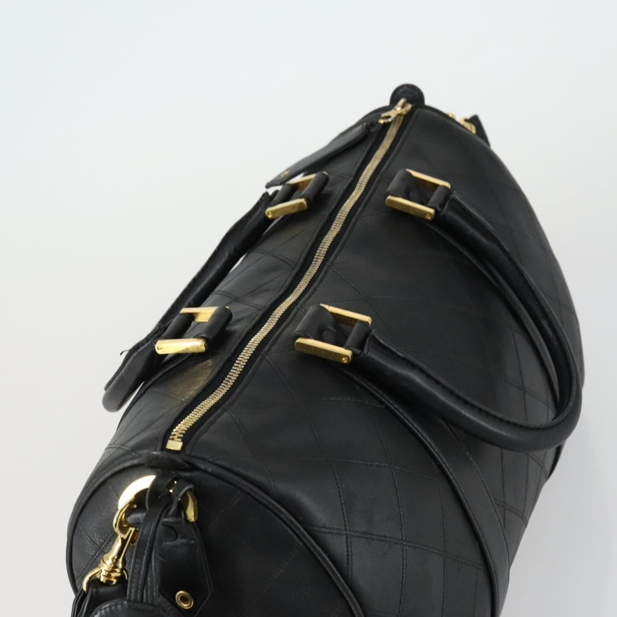 Chanel Vintage Diamond Stitch Boston Bag Quilted Lambskin, BLACK, LEATHER, Travel bag