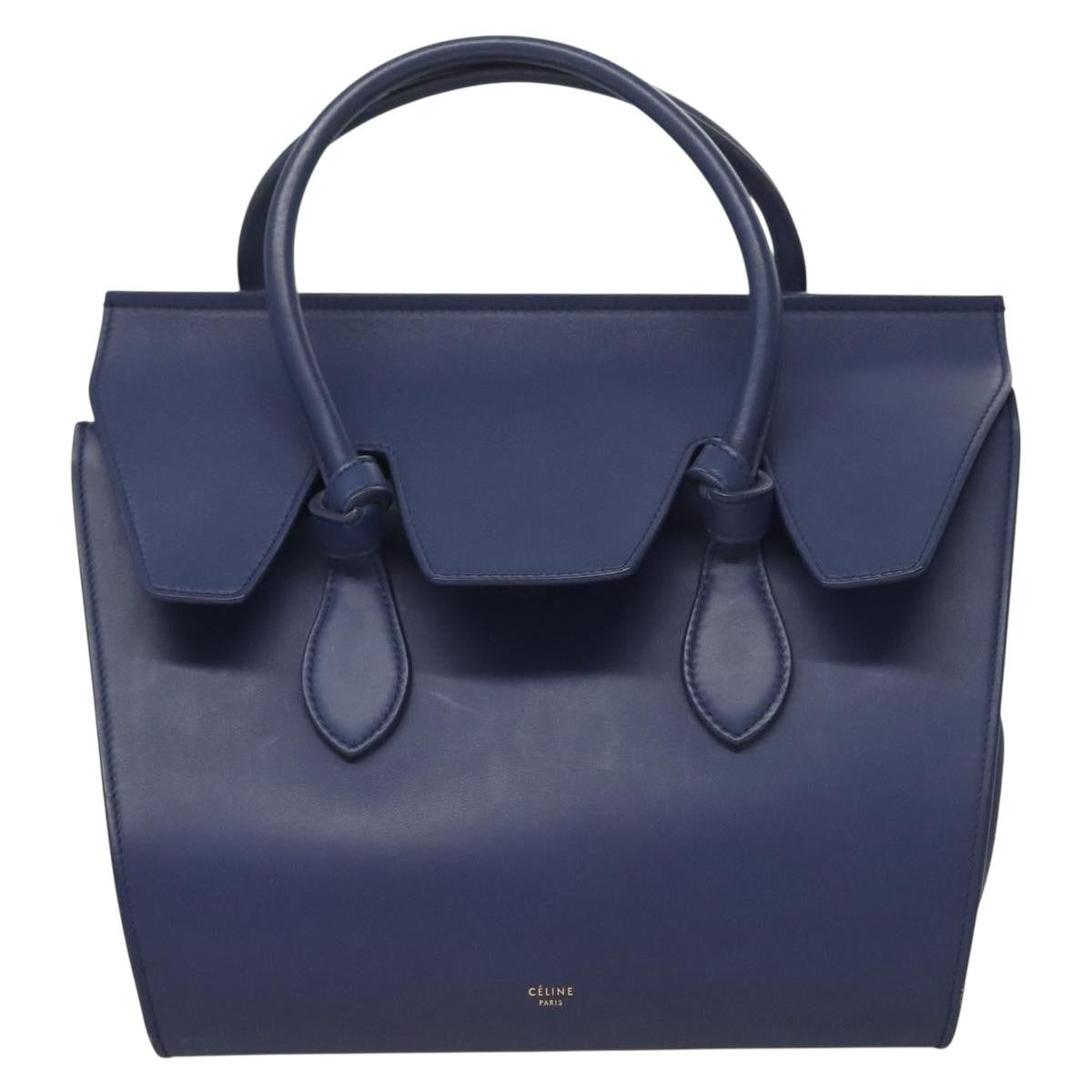 Celine Tie Knot Tote Smooth Leather, NAVY, LEATHER, Handbag