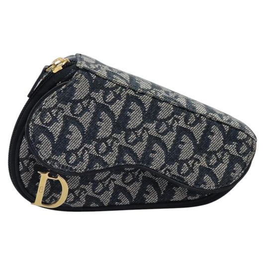 Christian Dior Vintage Saddle Coin Purse Diorissimo Canvas, NAVY, CANVAS, Clutche & pouche