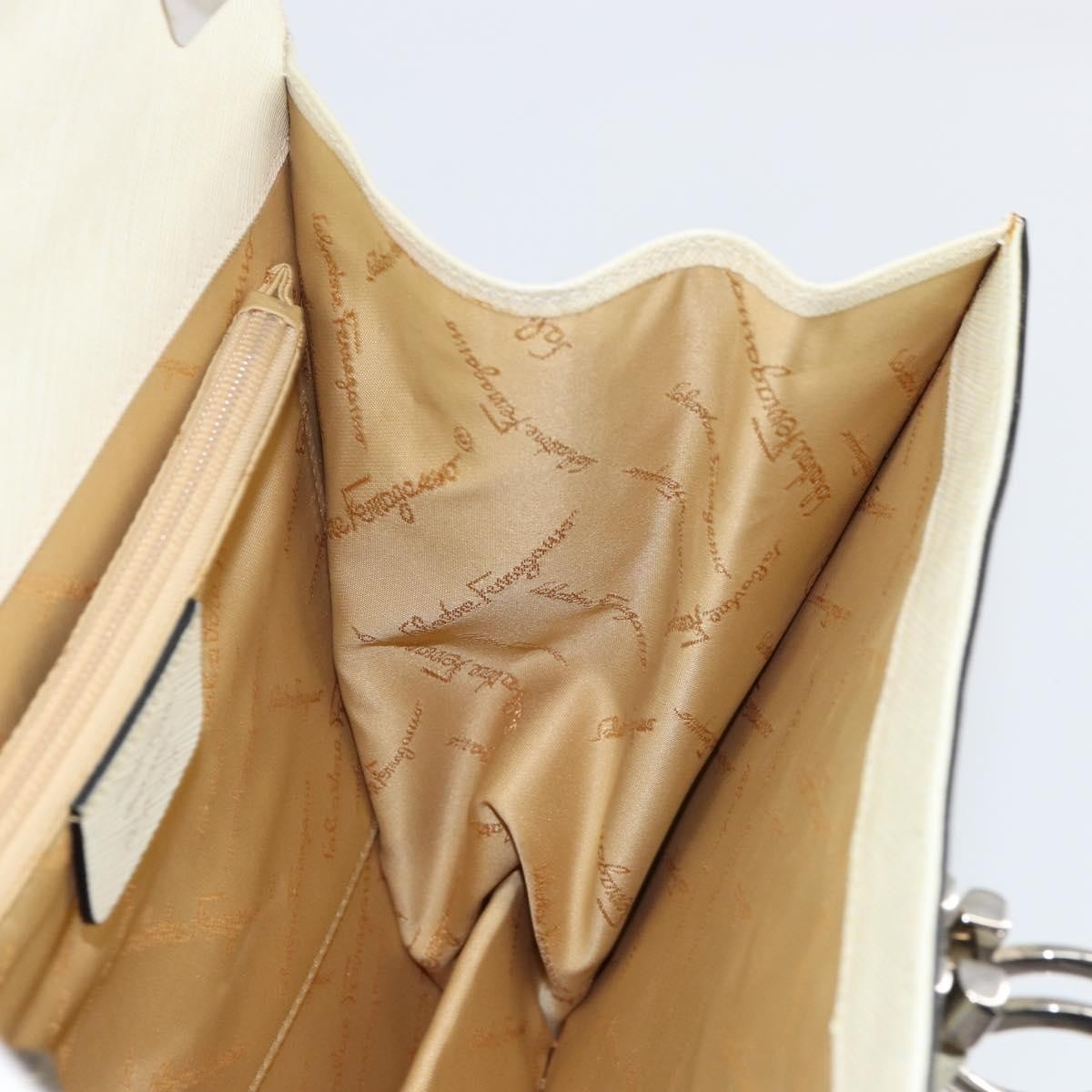 Salvatore Ferragamo Double Gancini Top Handle Bag Saffiano Leather, WHITE, LEATHER, Handbag