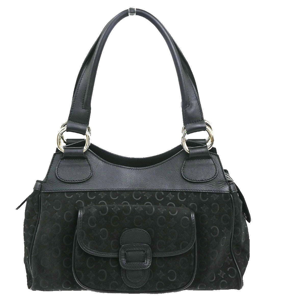 Celine C Macadam Handbag Suede, Black, Suede, Shoulder Bag