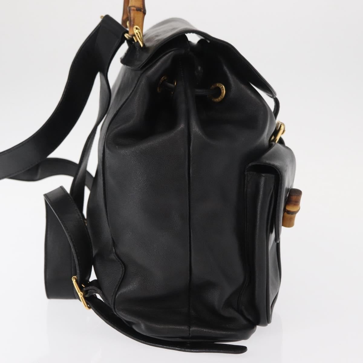 Gucci Vintage Bamboo Backpack Leather, BLACK, LEATHER, Backpack