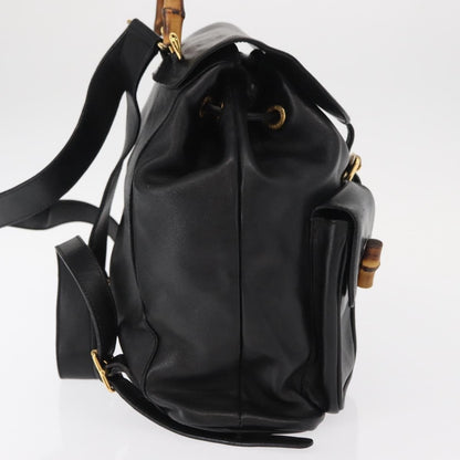 Gucci Vintage Bamboo Backpack Leather, BLACK, LEATHER, Backpack