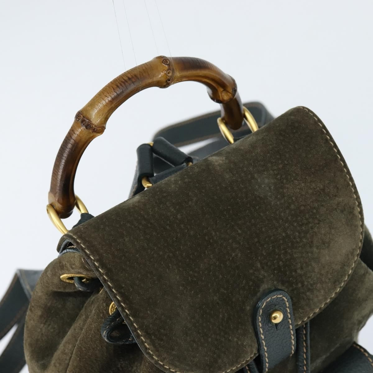 Gucci Vintage Bamboo Backpack Suede, KHAKI, SUEDE, Backpack