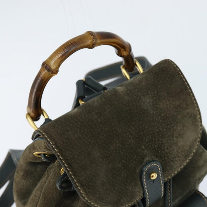 Gucci Vintage Bamboo Backpack Suede, KHAKI, SUEDE, Backpack