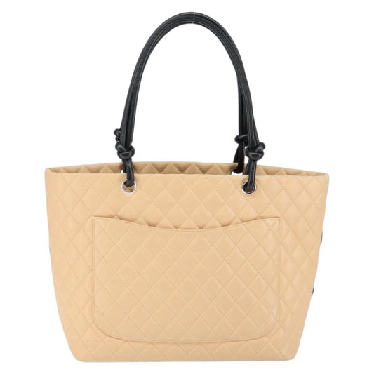 Chanel Cambon Tote Quilted Leather, BEIGE, LEATHER, Tote bag
