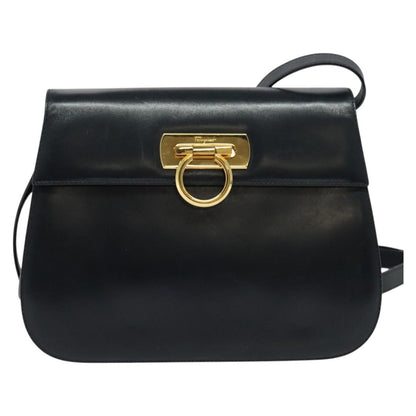 Salvatore Ferragamo Gancini Shoulder Bag Leather, NAVY, LEATHER, Shoulder bag