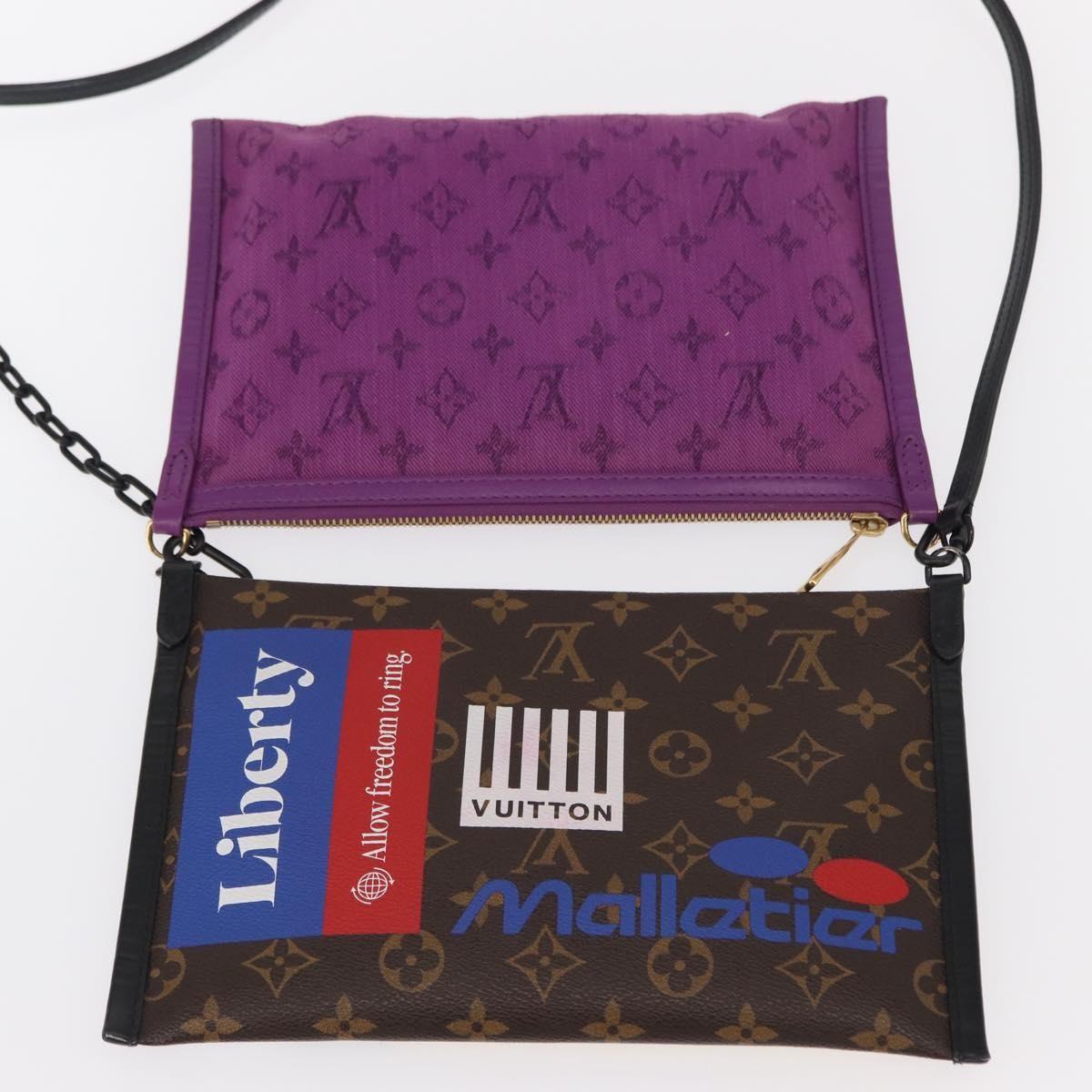 Louis Vuitton Double Flat Messenger Bag Limited Edition Logo Story Monogram Canvas and Denim, MULTICOLOUR, CANVAS, Shoulder bag