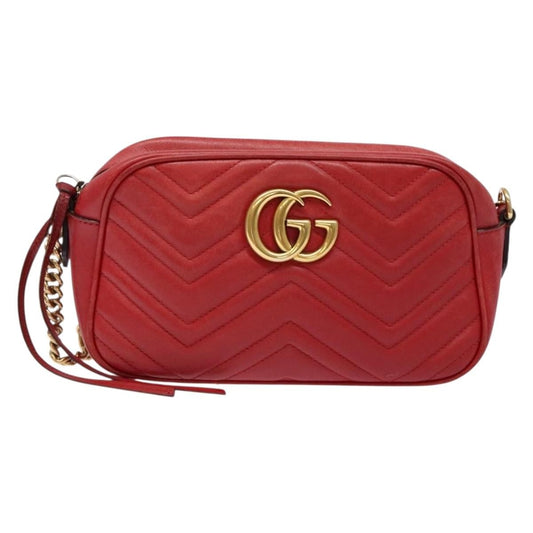 Gucci GG Marmont Monochrome Shoulder Bag Matelasse Leather, RED, LEATHER, Shoulder bag