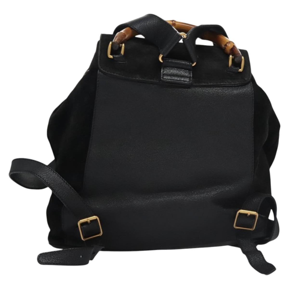 Gucci Vintage Bamboo Backpack Suede and Leather, Black, Suede, Backpack