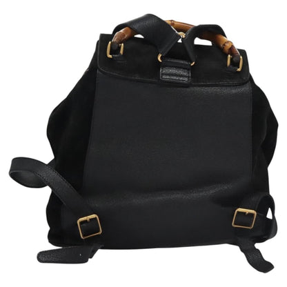 Gucci Vintage Bamboo Backpack Suede and Leather, Black, Suede, Backpack