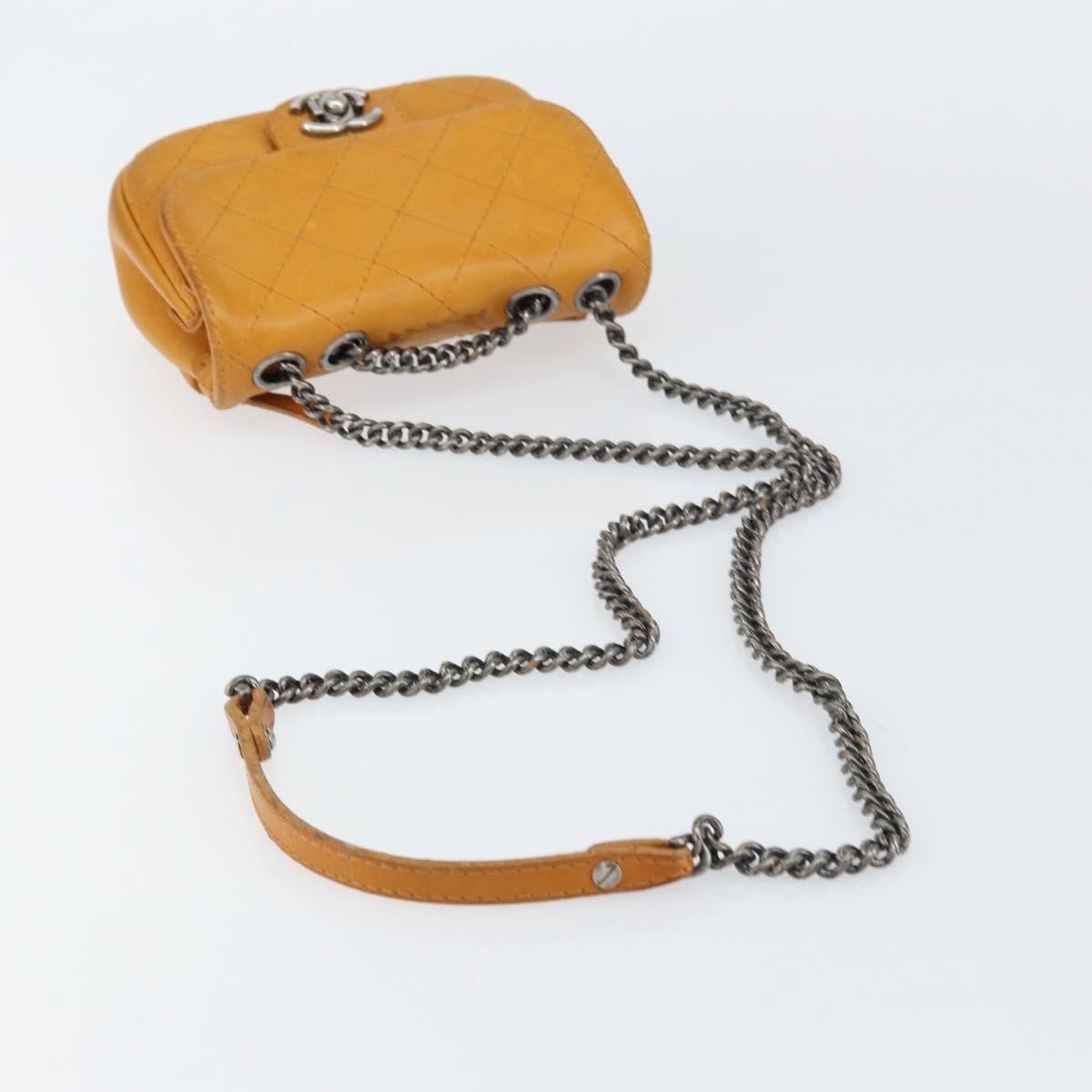 Chanel Chain Flap Bag Quilted Leather, ORANGE, LEATHER, Shoulder bag