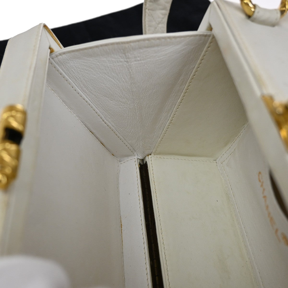 Chanel CC Logo Chain Handbag Canvas and Leather, ECRU, CALFSKIN, Handbag