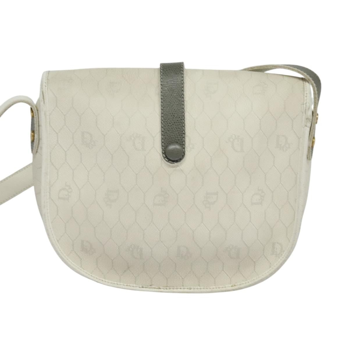 Christian Dior Vintage Honeycomb Flap Crossbody Bag Canvas and Leather, WHITE, CANVAS, Shoulder bag