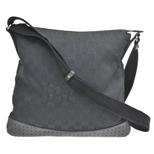 Gucci Zip Messenger GG Canvas with Perforated Leather, BLACK, CANVAS, Shoulder bag