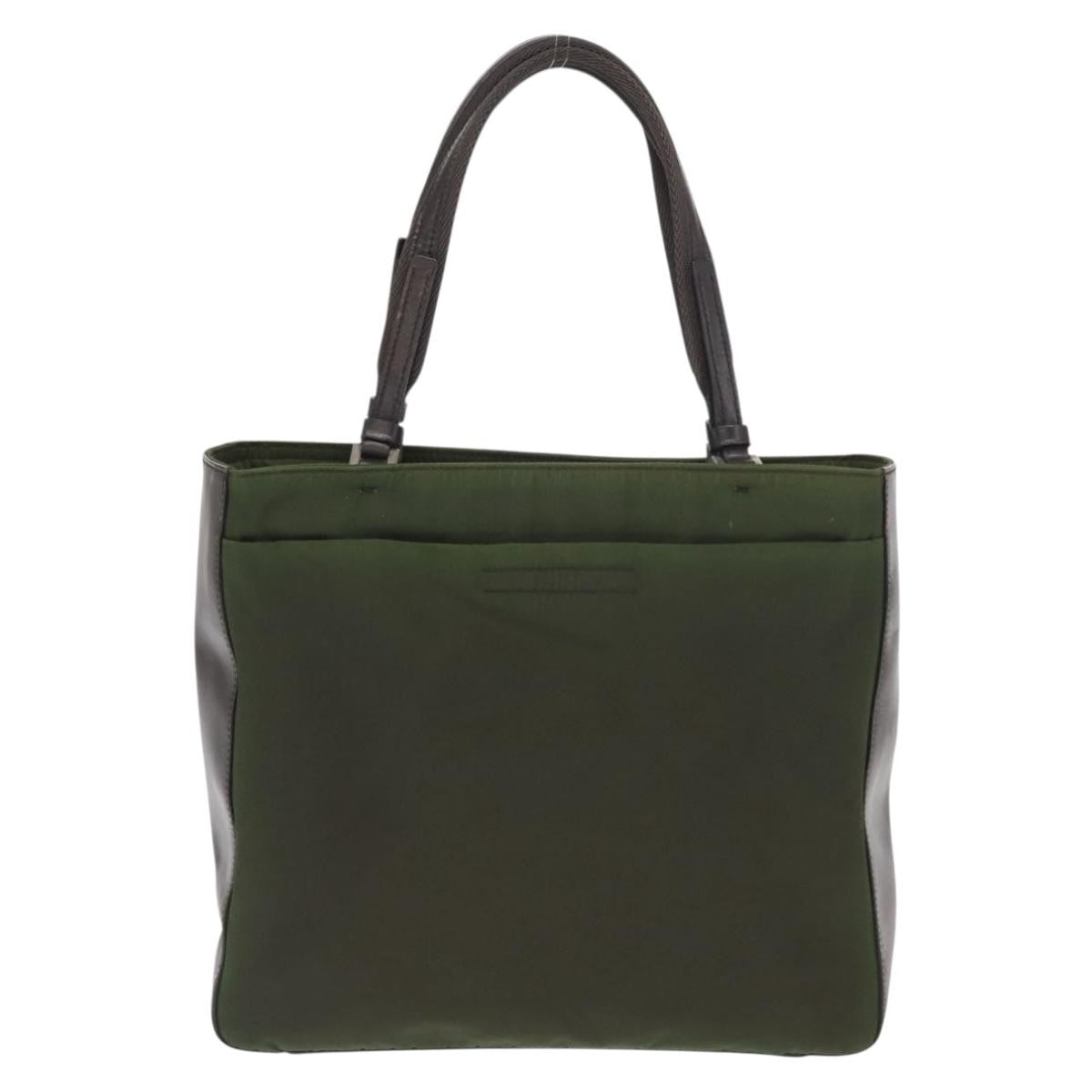 Prada Logo Shopping Tote Canvas with Leather, KHAKI, NYLON, Handbag