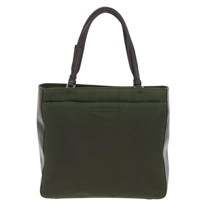 Prada Logo Shopping Tote Canvas with Leather, KHAKI, NYLON, Handbag