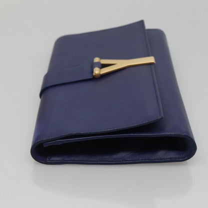 Saint Laurent Chyc Clutch Leather, BLUE, LEATHER, Clutche & pouche