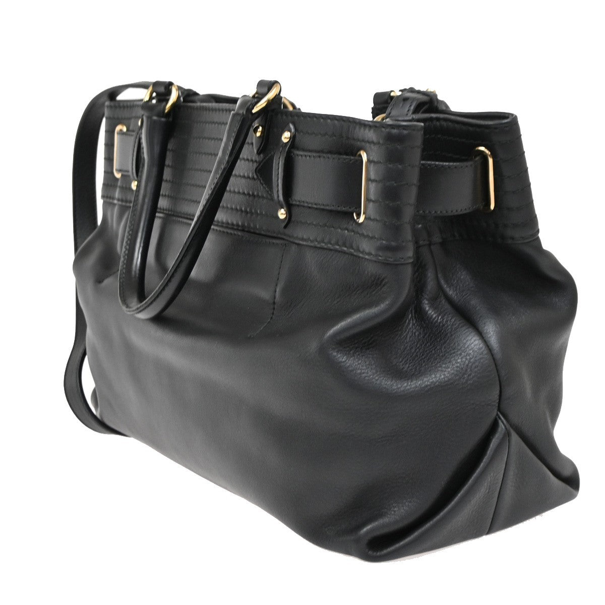 Salvatore Ferragamo Double Gancini Side Buckle Tote Leather, BLACK, LEATHER, Tote bag